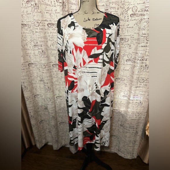 62-Calvin Klein Floral Print Jersey Slip Dress Short Sleeve Multicolor 1X - Picture 2 of 5